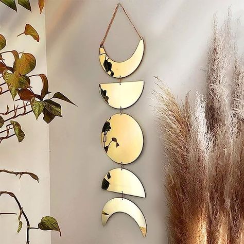 RelatoHolife Moon Phase Mirror Acrylic Gold 87cm Boho Wall Decor Bohemian Wall Moon Hanging Decoration Interior Design Moon Cycle Wall Decor for Bedroom Living Room(Gold) Moon Mirror, Mirror Room, Boho Moon, Bedroom Wall Hangings, Traditional Mirrors, Moon Decor, Hanging Wall Mirror, Boho Wall Hanging, Acrylic Mirror