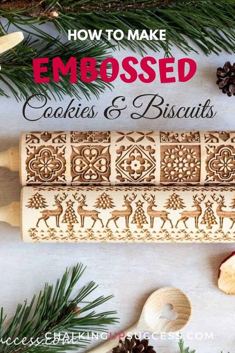 Christmas Cookie Dough Recipe, Cookie Recipe For Embossed Rolling Pin, Molded Cookie Recipe, Christmas Cookie Dough, Stamp Cookies, Patterned Rolling Pin, Embossed Cookies, Design Cookies, Vintage Rolling Pin