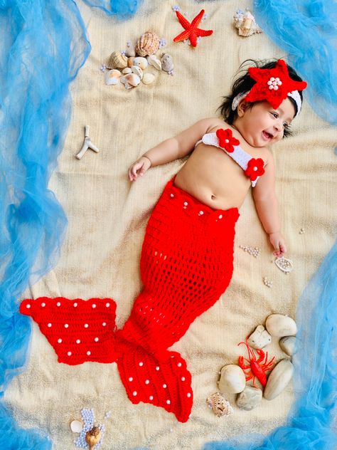 Monthly Birthday Ideas Baby Girl, Mermaid Baby Photoshoot, 4th Month Baby Photoshoot Ideas, 4th Month Baby Photo Ideas, Mermaid Photoshoot Kids, 4 Months Baby Photoshoot Ideas, Monthly Photoshoot, Mermaid Photoshoot, Baby Boy Newborn Photography