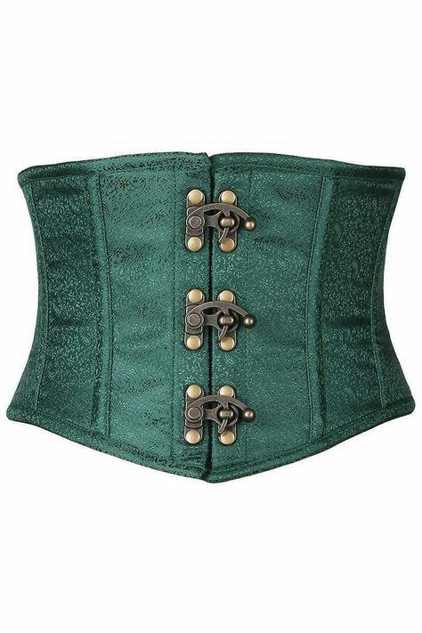 Daisy corsets top Drawer Dark Green Brocade Steel Boned Mini Cincher W/Clasps Under Bust Corset, Modesty Panel, Jane Clothing, Steampunk Corset, Regulus Black, Striped Short Sleeve Shirt, Reading Shirts, Pirate Costume, Underbust Corset