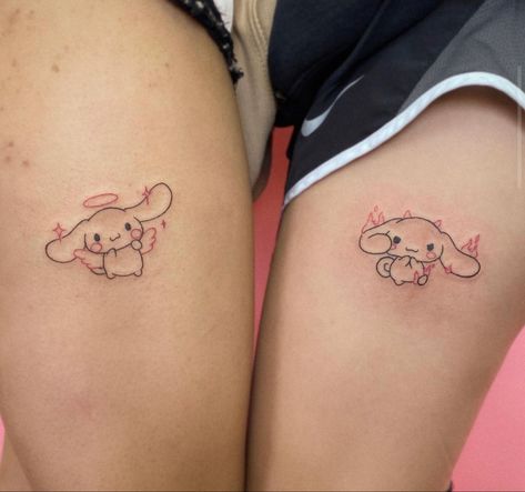 Tattoos Between Breast, Dr Tattoo, Tattoos Colorful, Soft Tattoo, Maching Tattoos, Luck Tattoo, Cute Matching Tattoos, Hello Kitty Tattoos, Kawaii Tattoo