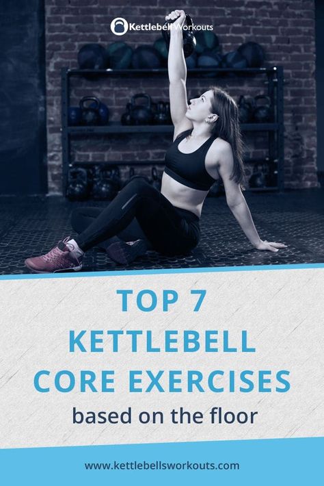 Top 7 kettlebell core exercises based on the floor. Kettlebell core exercises will reduce back issues, increase your resilience and improve the look of your midsection. The following 7 floor based kettlebell core exercises are an excellent addition to your existing workout program or they can be used as stand-alone workouts. #kettlebell #core #exercises Kettlebell Abs Workout, Ab Workouts For Beginners, Kettlebell Ab Workout, Kettlebell Workouts For Women, Kettlebell Workout Routines, Kettlebell Benefits, Kettlebell Abs, Kettlebell Deadlift, Core Workout Videos