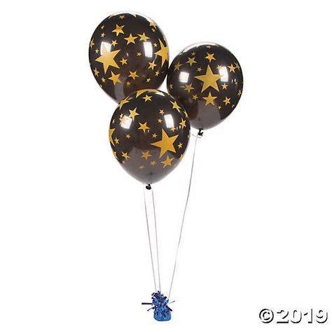 $10 for 24 Black Latex Balloons come printed with gold stars. Star Wars Balloons, Movie Party Ideas, Star Centerpieces, Eclipse Party, Hollywood Party Theme, Black And Gold Balloons, Bat Mitzvah Party, Movie Themed Party, 60 Birthday