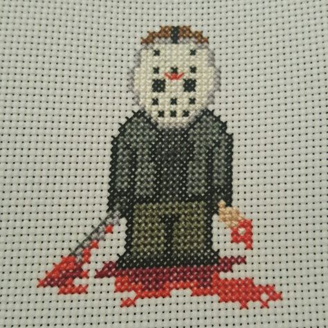 Jason Voorhees, Friday the 13th. Pattern from Pixel Power design Horror Cross Stitch, Stitch Horror, Jason Voorhees Friday The 13th, Jack The Pumpkin King, Pumpkin Cross Stitch, Power Design, Plastic Canvas Stitches, Pixel Art Templates, Pumpkin King