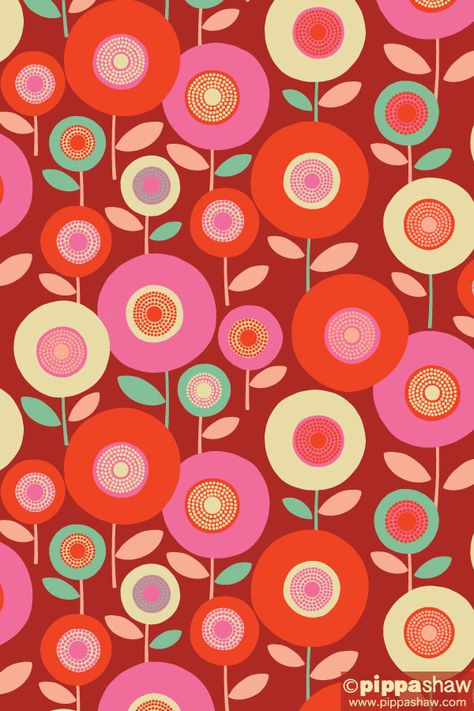 Retro Textile Design, Colorful Flower Pattern, Pippa Shaw Pattern, Retro Pattern Design, Floral Print Patterns Vintage, Retro Fabric Patterns, Motif Retro, Christmas Trees Pattern, Repeating Pattern Design