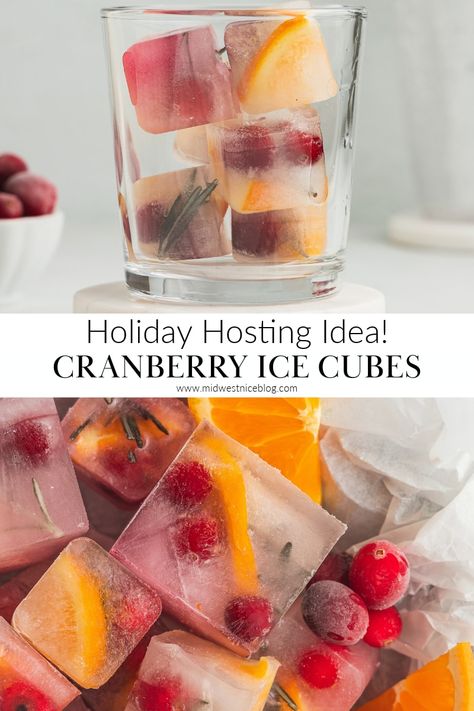 Ice Cubes With Cranberries And Rosemary, Citrus Ice Cubes, Fancy Ice Cubes For Cocktails, Ice Cubes For Mimosas, Thanksgiving Ice Cubes, Mimosa Ice Cubes, Cranberry Ice Cubes, Cranberry Ice, Classic Christmas Recipes