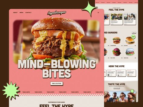 Relume Design League RD 1: Retro Burger Restaurant Landing Page by Benten Woodring for unfold on Dribbble Restaurant Website Design Inspiration, Retro Burger, Red Burger, Food Website Design, Bakery Website, Restaurant Website Design, Restaurant Web, Restaurant Website, Burger Restaurant