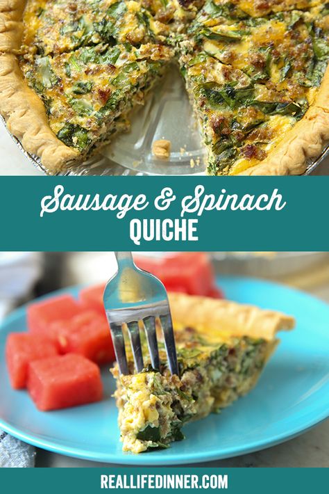 Sausage Spinach Quiche Recipes, Sausage Quiche Recipes Easy, Sausage Spinach Quiche, Sausage And Spinach Quiche, Quish Recipes, Quiche Sausage, Kiesh Recipes, Breakfast Quiche Sausage, Sausage Quiche Recipes