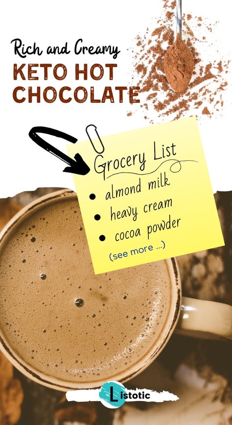 Recipe With Almond Milk, Keto Hot Chocolate Recipe, Keto Hot Chocolate, Chocolate Drink Recipes, Creamy Hot Chocolate, Hot Chocolate Mix Recipe, Winter Drink, Low Carb Drinks, Delicious Hot Chocolate