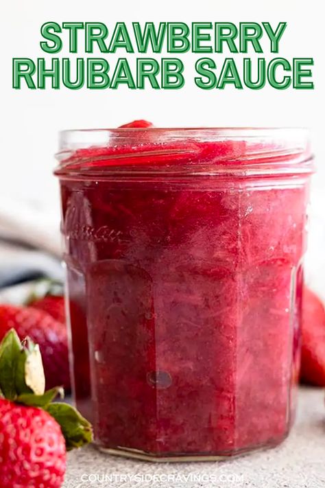 Strawberry Rhubarb Sauce Rhubarb Ice Cream Topping, Rhubarb Strawberry Sauce Recipes, Strawberry Rhubarb Syrup, Strawberry Rhubarb Sauce Recipe, Rhubarb Sauce For Ice Cream, How To Freeze Rhubarb, Rhubarb Sauce Recipes, Frozen Rhubarb Recipes, Strawberry Rhubarb Cake