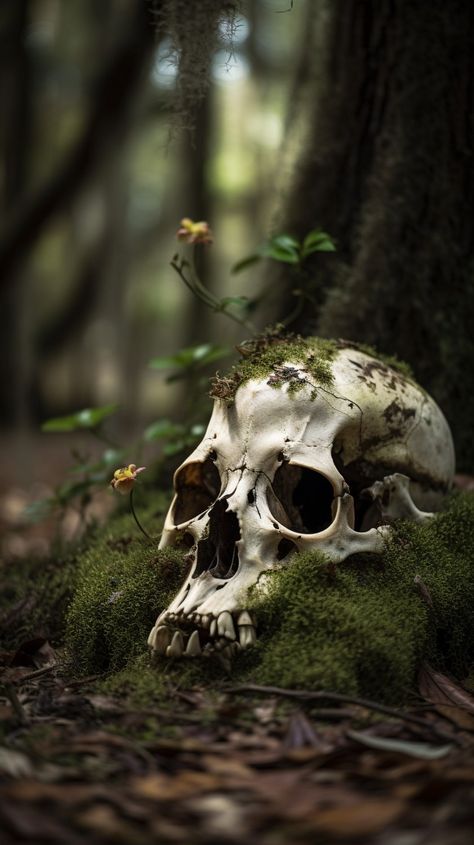 Decaying Skeleton, Overgrown Skull, Skull With Plants Growing Out Of It, Decay Drawing, Mossy Skull, Beautiful Decay, Skeleton Photography, Growth And Decay Photography, Growth And Decay Art Gcse