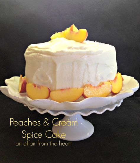 Peaches & Cream Spice Cake | An Affair From The Heart Sweet Chex, Easy Snack Mix, Strawberry Lemonade Cake, Whipped Cream Cheese Frosting, Heart Recipes, Butter Cupcakes, Lemon Drizzle Cake, Delicious Deserts, Caramel Pecan