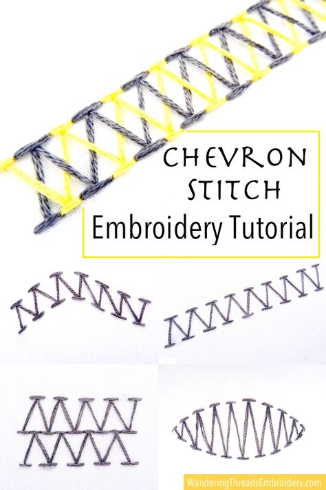 Chevron Stitch Embroidery Tutorial - Wandering Threads Embroidery Chevron Stitch Embroidery Designs, Quilt Stitches, Rag Quilt Patterns, Crazy Quilt Stitches, Layered Weave, Smocking Patterns, Embroidery Tips, Chevron Stitch, Embroidery Tools