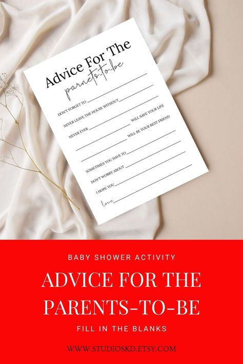 Advice For The Parents-to-Be Baby Shower Activity Advice For The Mom To Be, Baby Shower Activity, Notes To Parents, Parents To Be, First Time Parents, Baby Advice, Parents Baby, Advice Cards, Baby Shower Activities