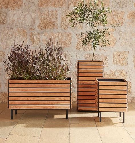 Outdoor Planters | Rejuvenation Midcentury Landscaping, Plants For Planters, Deck Railing Planters, Long Planter, Durable Outdoor Furniture, Deck Planters, Rectangle Planters, Railing Planters, Wooden Planter Boxes