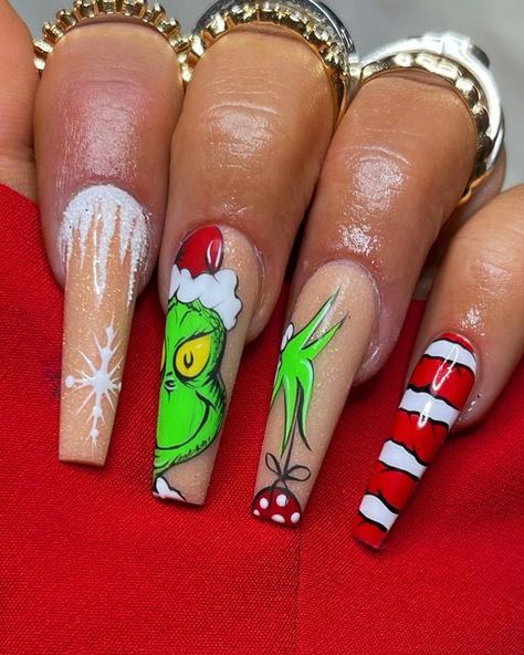 Nails Long Square, Christmas Press On Nails, Monster Nails, Press On Nails Long, December Nails, Red Christmas Nails, Acrylic Nail Set, Christmas Nails Acrylic, Nails For Women