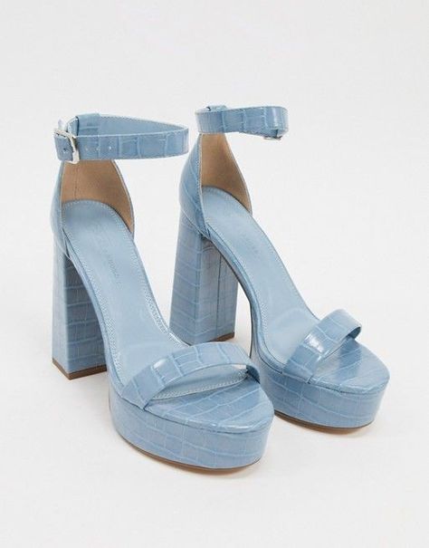 Aesthetic Platform Shoes, Blue Chunky Heels, Heels Aesthetic, Blue Snake, Dr Shoes, Asos Shoes, Platform Block Heels, Shoe Inspo, Blue Heels