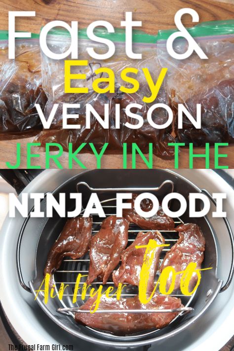 Here is a quick and easy way to make venison or beef jerky. Use your air fryer or my favorite Ninja Foodi for this recipe.     #recipes #howto #airfryer #venison #meat #ninja #foodi Deer Jerky Recipe, Venison Jerky Recipe, Jerkey Recipes, How To Cook Venison, Venison Jerky, Venison Meat, Ninja Cooking System Recipes, Venison Steak, Beef Jerky Recipes