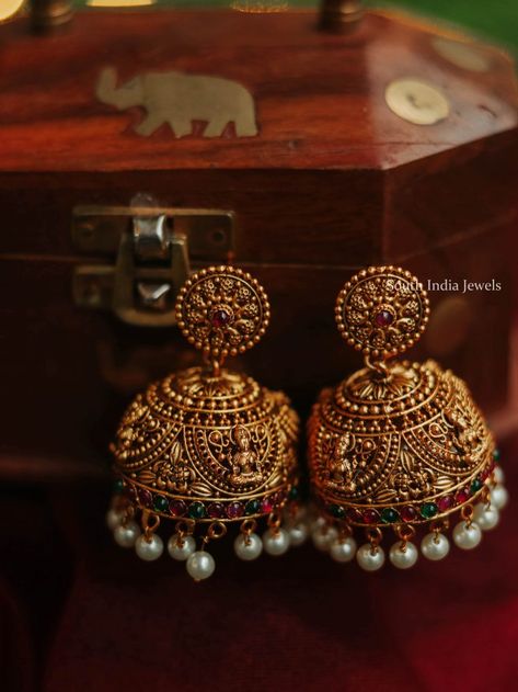 Buy South Indian Earrings & Jhumkas Online - Premium Quality One Gram Gold Earrings, South Indian Earrings, Ear Chain, Peacock Earrings, Beautiful Flower Designs, Chandbali Earrings, South Indian Jewellery, Peacock Design, Jewellery Earrings