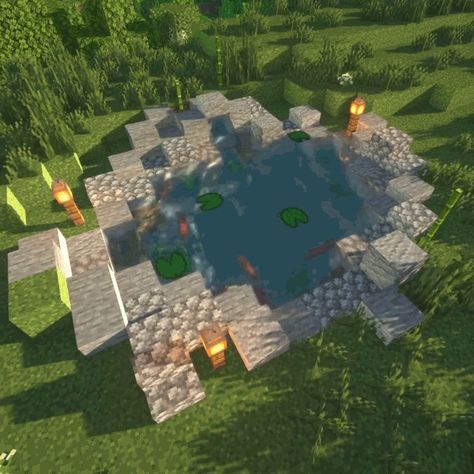 Minecraft Fountain / Pond/ Lake Koi Pond Minecraft, Lago Minecraft, Minecraft Fountain, Minecraft Diy, Mansion Homes, Fountain Pond, Aesthetic Minecraft, Rumah Minecraft Sederhana, Minecraft Aesthetic