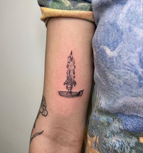 Candle stick tattoo. Fine line. Tattoos. Unique. Candle Stick Tatoos, Gas Lamp Tattoo, Fine Line Candle Tattoo, Candle Stick Tattoo Design, Hand Holding Candle Tattoo, Vintage Lantern Tattoo, Lantern Tattoo Small, Street Light Tattoo, Small Tattoo Fillers