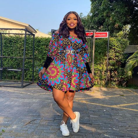 #AnkaraStylesWeLove: Issue 106 | An AsoEbiBella x BN Style Collab Ankara Short Gown Styles With Sneakers, Short Flare Gown, Ankara Short Flare Gowns, Simple Ankara Gown Styles, Ankara Bubu Gown Styles, Simple Ankara Gowns, Flare Gown Styles, Style Collab, Ankara Maxi Dress