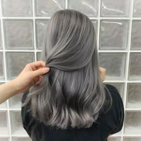 Ash Brown Full Hair Color, Light Ash Gray Hair Color, Ash Hair Color Grey, Hair Colour Grey, Japan Hair Color, Grey Hair Korean, Ash Grey Hair Color, Brown Gray Hair, Ash Gray Hair