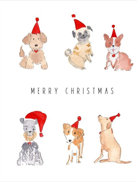 Hand Painted Christmas Cards, Dog Watercolor Painting, Painted Christmas Cards, Pet Christmas Cards, Cute Christmas Cards, Dogs Christmas, Watercolour Card, Dog Christmas Card, Dog Watercolor