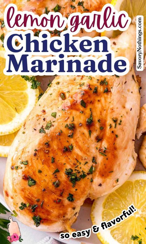 Lemon Garlic Chicken Marinade Pin Lemon Bbq Chicken, Lemon Herb Chicken Marinade, Chicken Marinade Baked, Grilled Lemon Garlic Chicken, Roast Chicken Tenders, Lemon Garlic Chicken Marinade, Lemon Garlic Marinade, Lemon Garlic Chicken Breast, Garlic Chicken Marinade