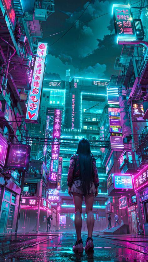 ⁀➷ Wallpaper ✪ Anime Cyberpunk Wallpaper, Complex Female Characters, Neon Cyberpunk Aesthetic, Neon Cyberpunk, Amoled Wallpapers, New Retro Wave, Cyberpunk Aesthetic, Cyberpunk City, Neon Aesthetic