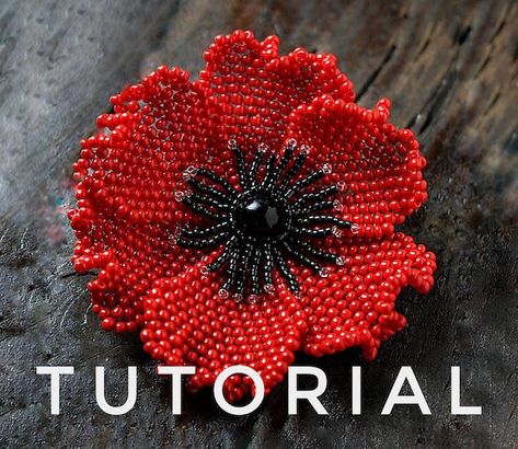 Beaded Poppy, Poppy Tutorial, Poppy Pins, Seed Bead Tutorials, Free Jewellery Making Tutorials, Poppy Brooches, Beaded Flowers Patterns, Seed Bead Flowers, Beadwork Tutorial