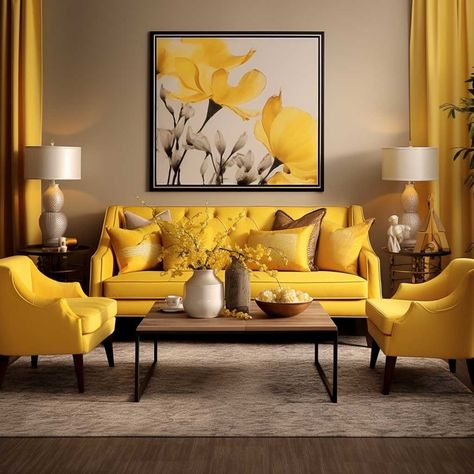 7+ Yellow Living Room Inspirations for a Lively Home Ambiance • 333+ Images • [ArtFacade] Yellow Theme Living Room Decor, Yellow And Cream Living Room, Yellow Christmas Decorations, Yellow Living Room Decor, Sunny Living Room, Living Room Color Combination, Living Room Interior Design Ideas, Yellow Decor Living Room, Room Interior Design Ideas