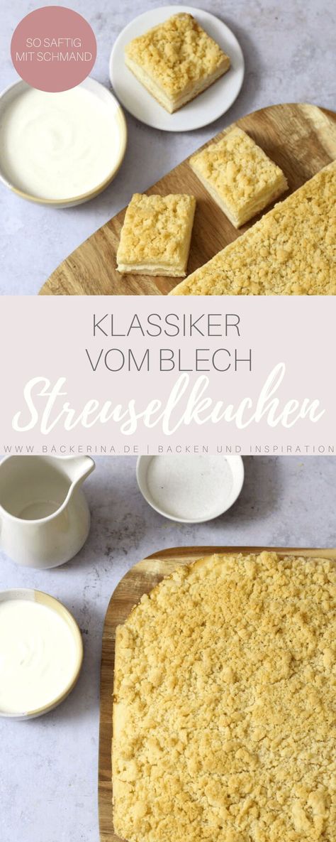 Klassischer Streuselkuchen nach Omas Rezept mit schnellem Hefeteig, Schmand und leckeren Butterstreuseln. Super für die große Runde! Thermomix Recipes, Baked Goods, Baking, Cake, Ethnic Recipes