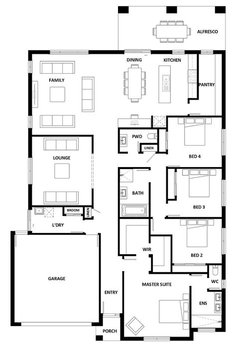 Clyde North Erskine Display Home - Clyde North House Display 4 Bedroom All Ensuite House Plans, Hotondo Homes, Family Area, Butlers Pantry, 4 Bedroom House Plans, Home Design Floor Plans, House Layout Plans, Family House Plans, Bedroom Retreat