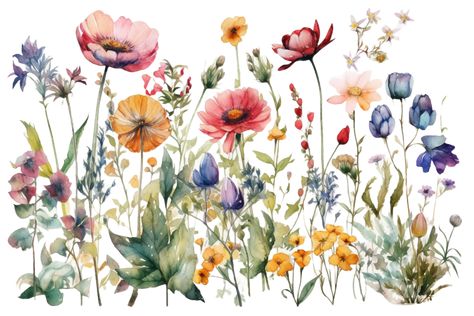 Wildflower Mural, Wildflower Drawing, Wildflower Paintings, Watercolor Wallpaper, Flower Clipart, Free Graphics, Free Vectors, Flower Images, Flower Backgrounds