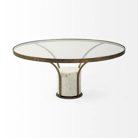 Mercana Jacinta Glass Coffee Table in the Coffee Tables department at Lowes.com Pedestal Coffee Table, Ocean Club, Mid Century Coffee Table, Glass Top Coffee Table, Wood Joinery, Marble And Gold, Metal Coffee Table, Coffee Table Wayfair, Table Black