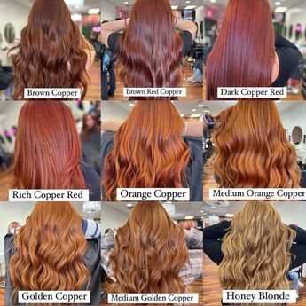 Shades Of Red Hair Chart, Red Hair Chart, Copper Red Hair Colour, Red Hair Tones, Redish Brown Hair, Hair Chart, Red Copper Hair Color, Balayage Ideas, Copper Red Hair