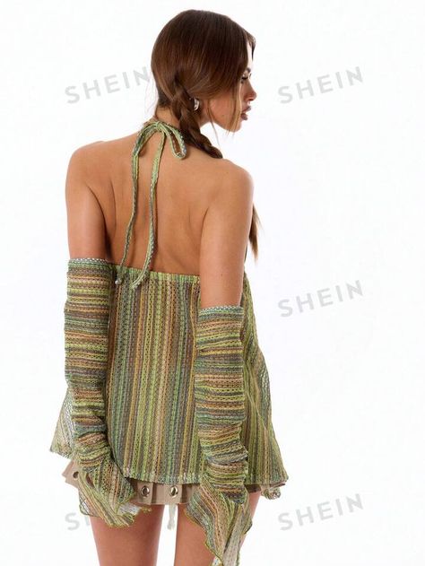 MUSERA Summer Sheer Striped A Line Halter Neck Mini Dress | SHEIN USA Halter Neck Mini Dress, Kids Beachwear, Maternity Bag, Halter Neck, Fashion Online Shop, Online Fashion, All Fashion, Women Clothes Sale, Men's Clothing