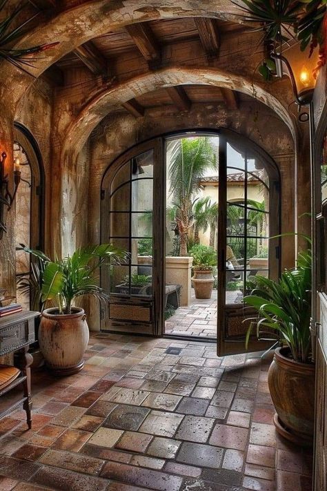 Mediterranean Patios, Southwestern House, Tuscany House, Spanish Farmhouse, Spanish Home Decor, Outdoor Patio Ideas, House Design Exterior, Mexican Home Decor, Spanish Style Home