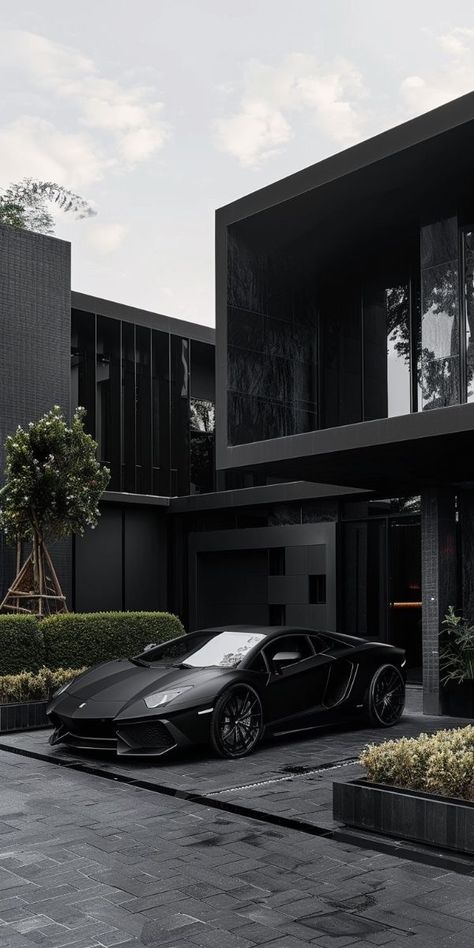 (11) Startseite / X Black House Aesthetic, Black Luxury House, Dark House Aesthetic, Mafia House, Black Modern House, Dark Homes, Supercars Wallpaper, Black Bedroom Design, Black Houses