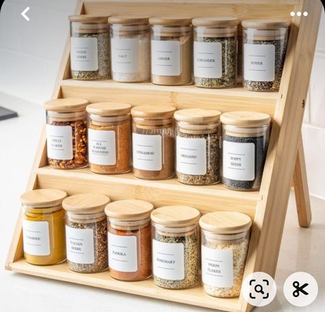 Spice Stickers, Roast Chicken Seasoning, Bamboo Spice Rack, Moroccan Seasoning, Kitchen Arrangement, Pantry Storage Containers, Bbq Spice, Wooden Spice Rack, Pantry Organisation