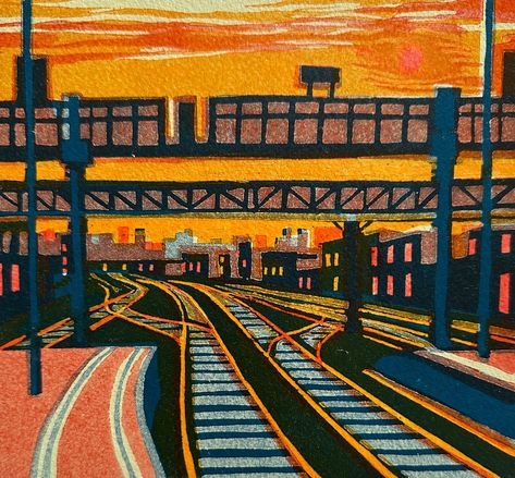 'Winter Solstice II' London Bridge Station (2023) by Gail Brodholt Gail Brodholt, Foto Inspo, London Transport, Gcse Art, London Bridge, Urban Environment, Winter Solstice, Painting Art Projects, Urban Landscape