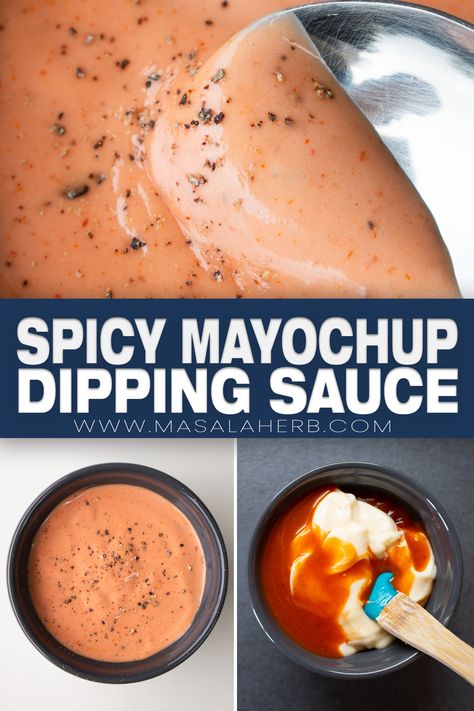 A homemade Mayochup dipping sauce for your fries or your hot dog. This sauce is also known as a Cocktail sauce in Europe or as the Sexy Sauce. Mayochup Recipe, Dipping Sauce For Sausage, Sauce For Sausage, Spicy Ketchup Recipe, Mayo Dipping Sauce, Hot Spicy Food, Best Sauces, Spicy Ketchup, Pesto Recipes