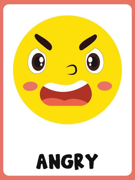 Angry face clipart flashcard | Premium Vector #Freepik #vector #angry-emoji #feelings #emotions #emoji-day Different Kinds Of Emotions, Preschool Emotions Printable, Emoji Pictures Faces, Happy Emotions Art, Different Emotions Faces, Angry Mouth Drawing, Feelings And Emotions Preschool, Happy Emoji Faces, Feeling Emoji