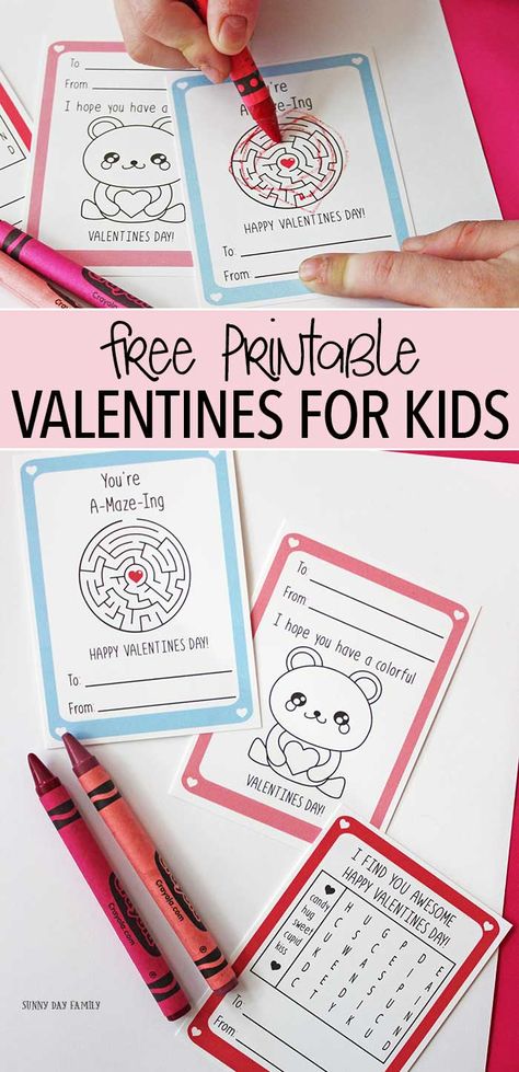 Free printable Valentine cards for kids - these are so cute with an activity on each one! Valentine's Day | For Kids | Coloring Pages | Kids Activities | Kids Crafts | Valentine Crafts for Kids Printable Valentine Cards For Kids, Free Printable Valentine Cards, Valentine Cards For Kids, Free Printable Valentines Cards, Printable Valentine Cards, Pinterest Valentines, Roses Valentine, Printable Valentines Day Cards, Diy Valentines Cards