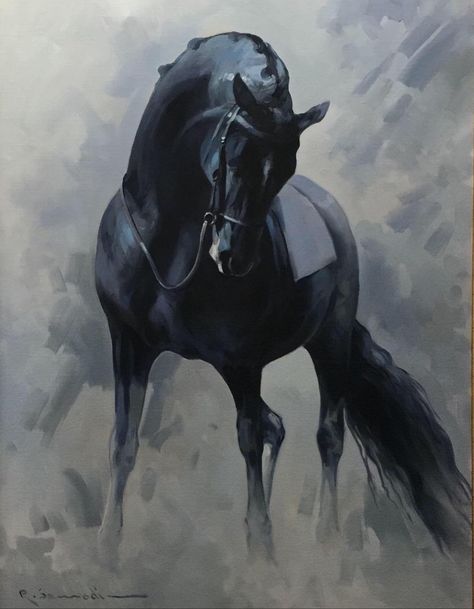 Equestrian Art Oil Paintings, Black Horse Art, Black Horse Painting, Buddha Painting Canvas, Equine Artwork, Horse Canvas Painting, Horse Art Drawing, Animal Tattoo Ideas, Horse Oil Painting