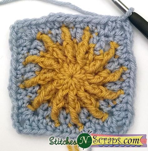 Sunshine Square - Round 4 Sun Granny Square, Granny Square Step By Step, Granny Square Patterns, Crochet A Granny Square, Granny Square Pattern Free, Change Colors In Crochet, Knitting Quilt, Crochet Granny Square Tutorial, Granny Square Tutorial