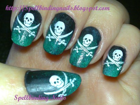 pirates of the caribbean nails Pirates Of The Caribbean Nails, Caribbean Nails, Pirate Nails, Vacation Nail Art, Holographic Gradient, Scary Nails, Vacation Nails, Disney Nails, Pirate Theme