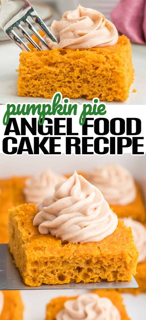 3 Ingredient Pumpkin, Cake Varieties, Fall Recipes Pumpkin, Cake Mix Desserts, Cinnamon Cream Cheese, Cinnamon Pumpkin, Angel Food Cake Mix Recipes, Pie Filling Recipes, Halloween Dessert