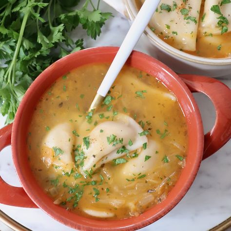 Pierogi Soup Perogie Soup Recipes, Pierogi Soup Recipe, Pierogi Soup, Soup On The Stove, Perogies Recipe, Amish Bread, Kielbasa Sausage, Cozy Meals, Kielbasa